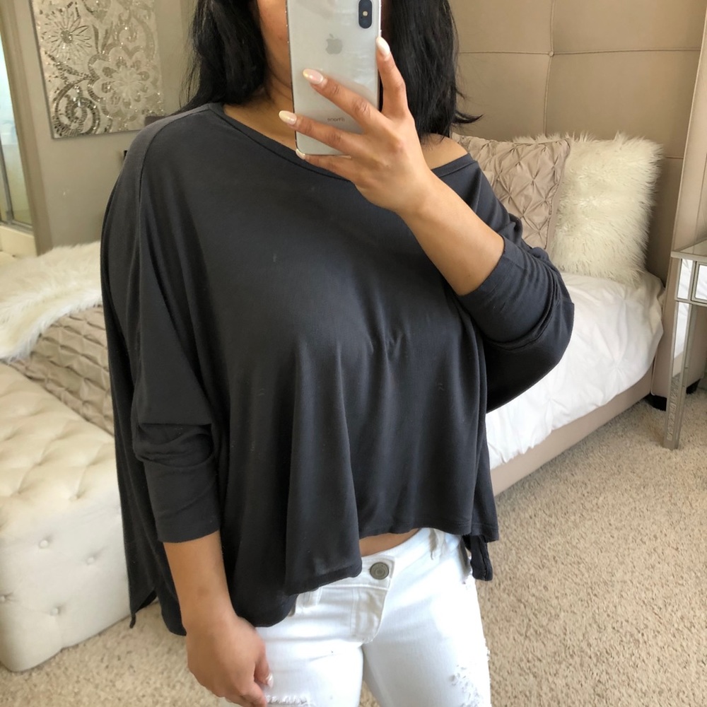 Express charcoal boxy crop dolman batwing top - Picture 2 of 11